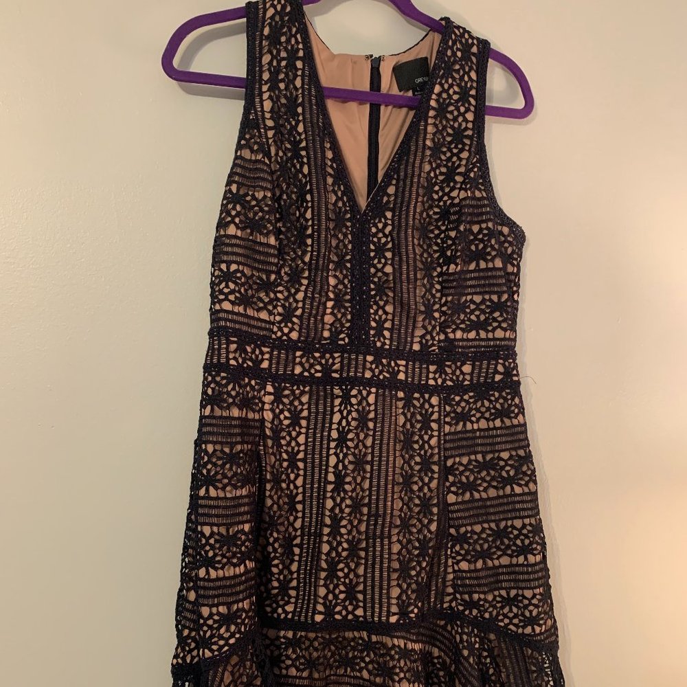 Navy blue and tan dress